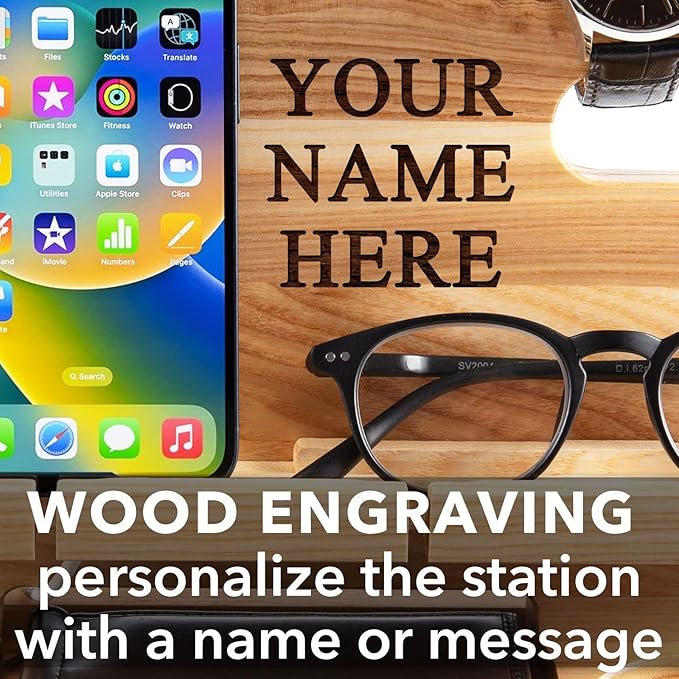 Greta Oto Wooden Personalized Docking Station, gift for men, Fathers Day Gift, Personalized Gifts