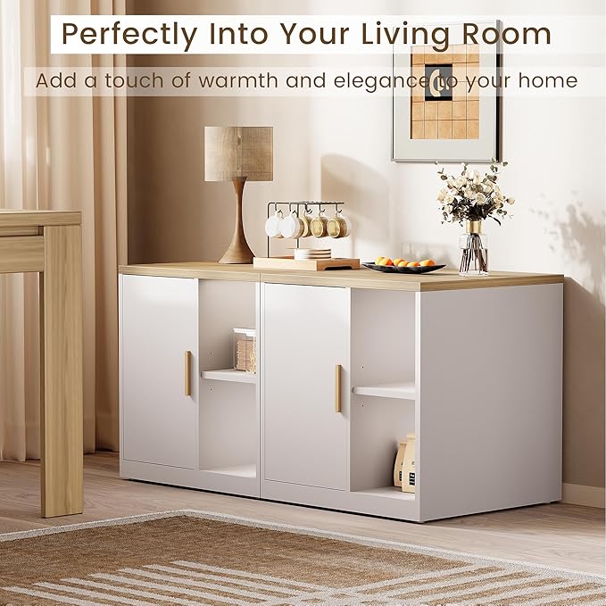 File Cabinet Under Desk Storage Cabinet with Door, Printer Stands with Open Adjustable Shelves, 23" Tall End Side Table for Office, Living Room, and Study, Light Walnut