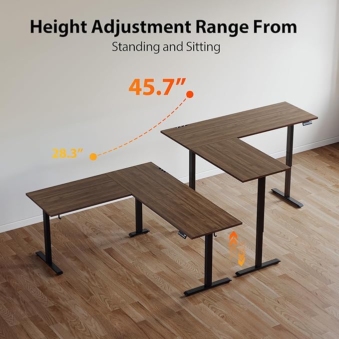 Agilestic L Shaped Standing Desk Adjustable Height, Electric Corner Standing Desk, 63 x 55 inch Sit Stand Computer Table with Splice Board, Dark Walnut
