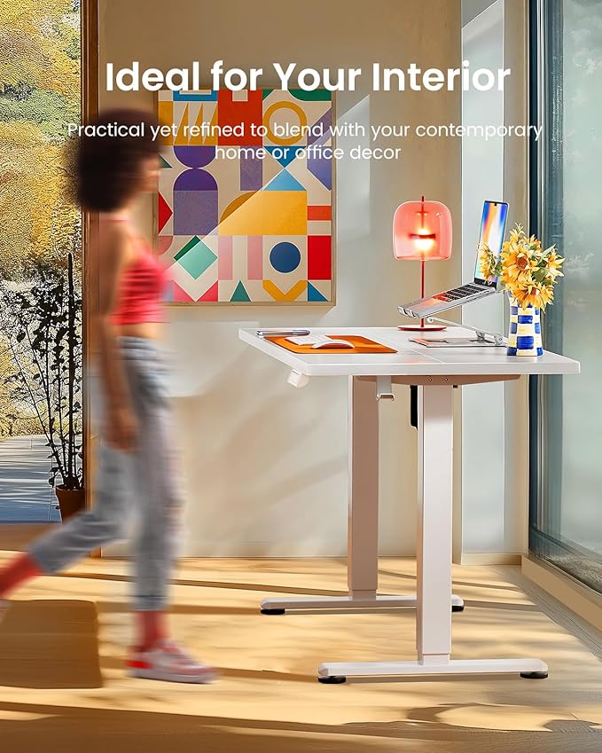 ErGear Electric Standing Desk, 44 x 24 Inches Height Adjustable Stand up Desk, Sit Stand Home Office Desk, with Two-Piece Desktop (White)