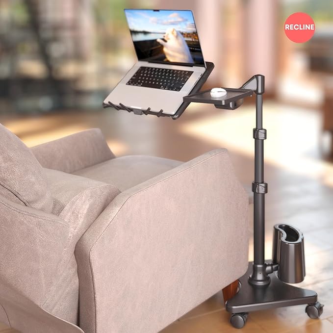 LEVO G2 Deluxe Adjustable Laptop Stand – Rolling Computer Desk & Ergonomic Table for Bed, Sofa, or Office – Portable Mobile Workstation with Tilt – Fits Devices up to 16″ - Charcoal & Black