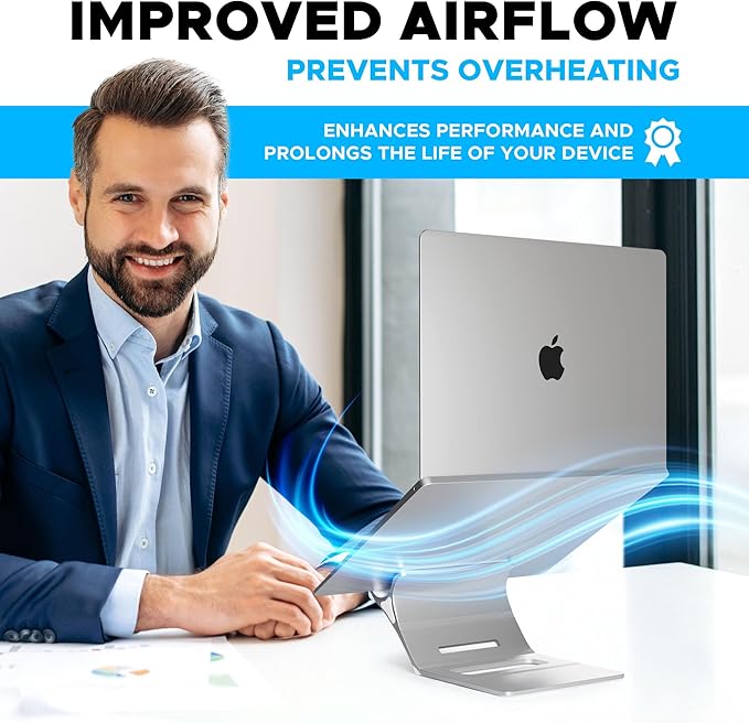 Elestoria Adjustable Laptop Stand - Fits 5 Devices, Modern Design, Tool Free Adjustment, Protective & Stable | Grey (Grey, Floating)