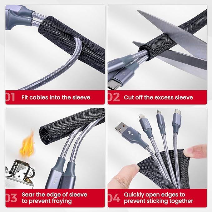 Split-Sleeves Black Wire Loom Tubing - Flexible, Wear-Resistant Cord Management Cover for Car/Office/Home Harness (1" - 36 Feet)