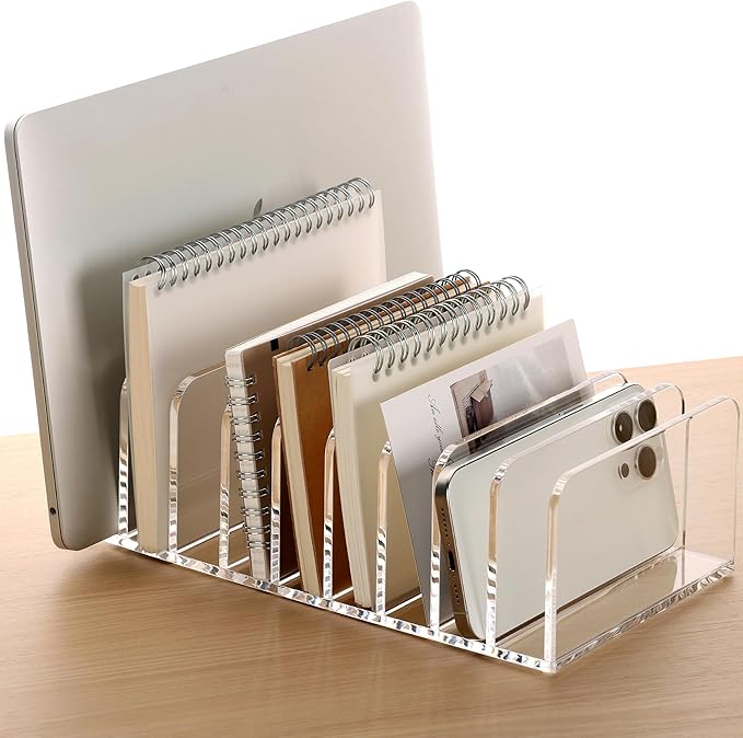 SANRUI Mail Organizer, Clear Acrylic Desk Organizer,Letter Holder for Desk,9-Compartment Small File Holders Paper Organizer Mail Sorter for Office,Home, School