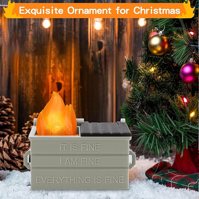 Dumpster Pencil Holder with Flame Light and Charging Port Dumpster Pen Holder Desk Accessories for Office Christmas Decor (Gray, 1P)