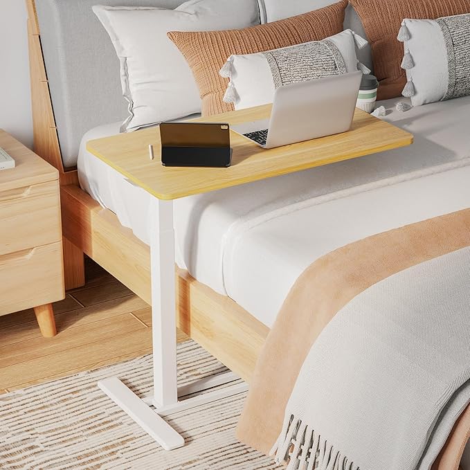 SANODESK Mobile Standing Desk with Hidden Wheels,Pneumatic Laptop Desk Rolling Computer Cart Movable Height Adjustable Small Sit Stand Desk for Home Office(31.5" W x 17.7" D,Maple)