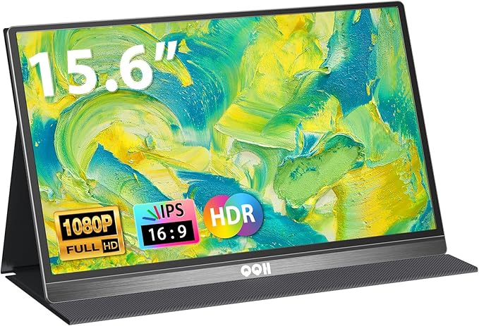 QQH Portable Monitor, 15.6 Inch FHD 1080P USB C HDMI Alloy Travel Screen for Laptop with w/Smart Cover & Built-in Speaker, Plug&Play Ultra Slim Portable Second Monitor for Laptop PC Phone Mac