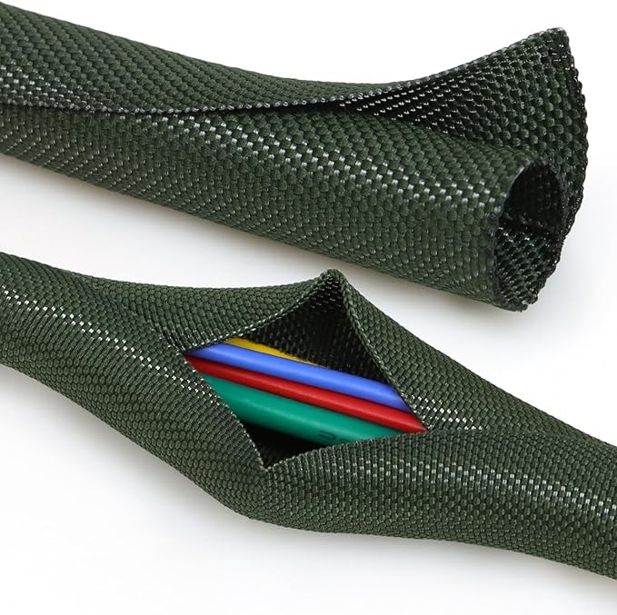 Split Braided Cable Sleeve，Flexible Wire Loom Tubing, Automotive Cord Protector Pet Proof, Cable Management for Computer TV Electric Wires Harness 16ft (Dark Green, 13mm（1/2")