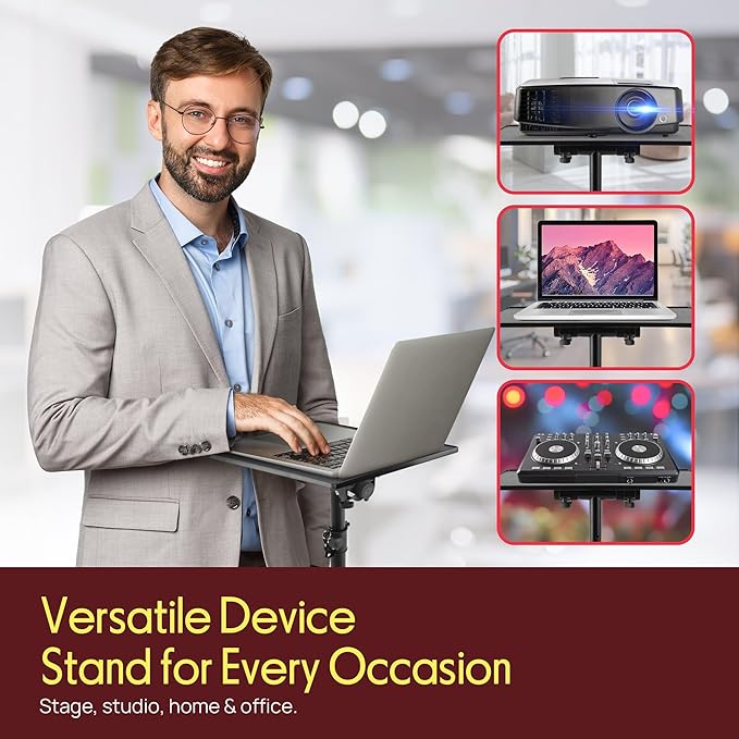 PYLE-PRO Universal Laptop Projector Tripod Stand - Computer, Book, DJ Equipment Holder Mount Height Adjustable Up to 39.37” w/ 14” x 11” Plate Size -for Office, Home, Stage, Studio, DJ Racks Holder