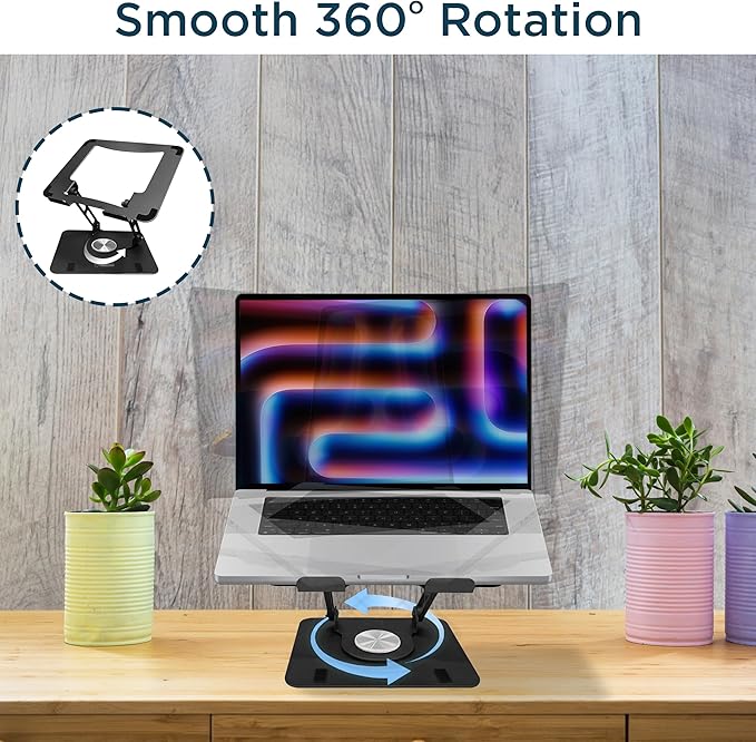 Uncaged Ergonomics Swivel Laptop Stand for Desk, Adjustable Computer iPad Stand for Desk w/ 360 Rotation, Portable Laptop Holder for Home Office Ergonomic Supplies (Black)