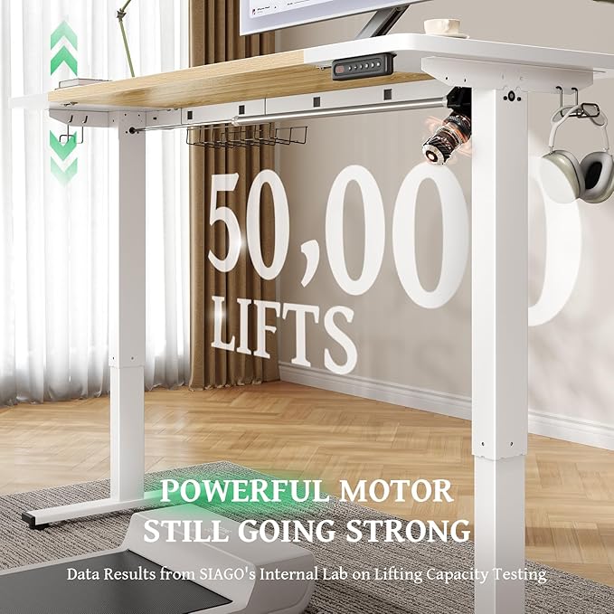 SIAGO Electric Standing Desk Adjustable - 48 x 24 Inch Sit Stand up Desk with 0.8 Inch Thick Tabletop - Adjustable Height Table with 3 Memory Preset, Cable Management for Home Office