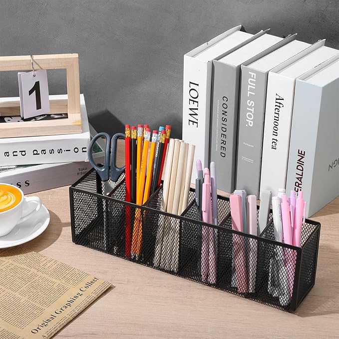 2 Pcs Mesh Desk Organizer Metal Mesh Pen Holder Desktop Stationery Pencil Caddy Organizer Basket