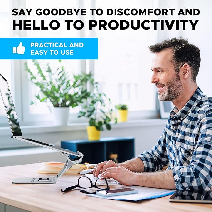 Elestoria Adjustable Laptop Stand - Fits 5 Devices, Modern Design, Tool Free Adjustment, Protective & Stable | Grey (Grey, Floating)