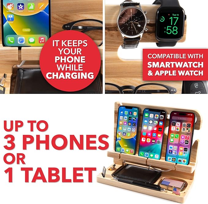 Greta Oto Wooden Personalized Docking Station, gift for men, Fathers Day Gift, Personalized Gifts