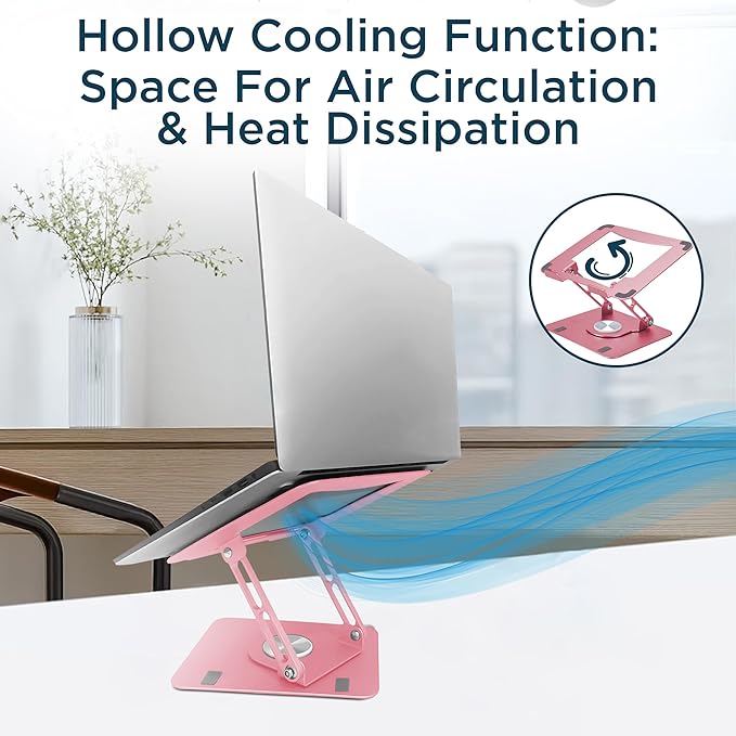 Uncaged Ergonomics Swivel Laptop Stand for Desk, Adjustable Computer iPad Stand for Desk w/ 360 Rotation, Portable Laptop Holder for Home Office Ergonomic Supplies (Rose Gold)