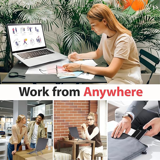 Portable Laptop Stand, Foldable Laptop Stand for Desk and Travel, Ergonomic 6-Level Angle Adjustable Computer Riser, Compact ABS Holder Compatible with All Lap Tops and iPad (10-15.6")