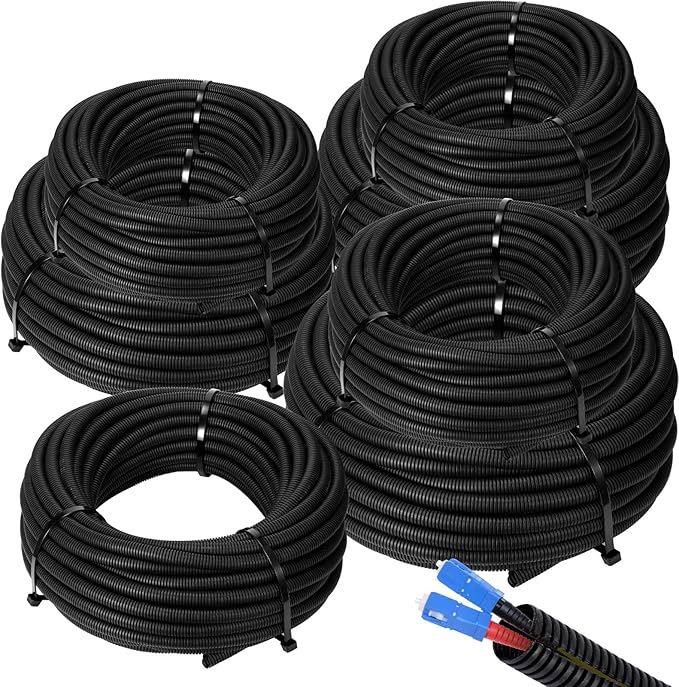 Sasylvia 1/4, 3/8, 1/2'' x 100 Ft, 3/4, 1, 1.5, 2'' x 20 Ft Split Wire Loom Tubing Wire Loom Assortment Split Cable Sleeves Bulk Flexible Electrical Conduit Protective kit