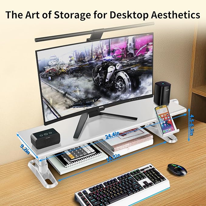 Computer Monitor Stand Riser for Desk,4.5-6.3 Inches Freely Height Adjustable with Cellphone Holder,Multi-Purpose Desktop Organizer Monitor Stands Riser for Computer,Laptop,Printer,TV (White)