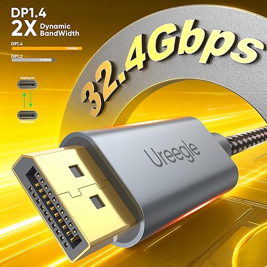 8K Displayport Cable 1.4, 6.6ft Gold-Plated DP Cord (8K@60Hz, 4K@144Hz, 32Gbps) HDR, DP to DP Cables Compatible with Gaming PC, Laptops, Monitor, Computer, Projector [3 Pack]