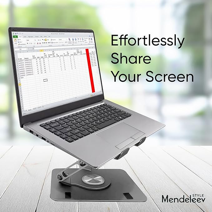 Grey Laptop Stand for Desk with 360 Rotating Base Compatible with MacBook Pro/Air Notebook up to 16 Inches Computer Stand for Laptop Ergonimic Foldable Riser for Desk