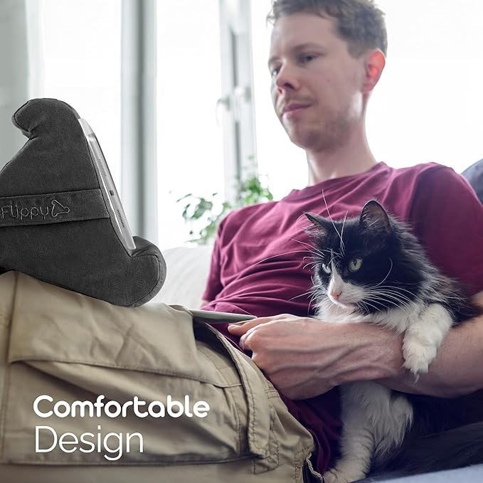 Flippy Original Tablet Pillow Stand & iPad Holder, Gift for Book Lovers & Readers, Multi-Angle Stand with Storage for Lap, Desk & Bed, Compatible with Kindle, Fire, iPad & Samsung, Smokey