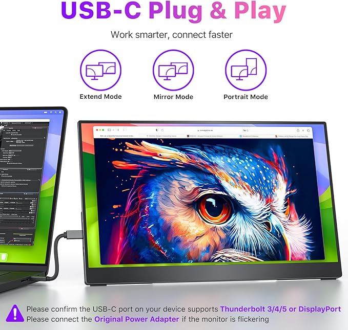cocopar Portable Monitor 15.6 Inch 4K UHD 60Hz 145% sRGB Travel Monitor with Speaker HDMI USB-C Second Screen for Laptop MacBook Surface PC Xbox PS4/5, VESA Mountable, with Kickstand