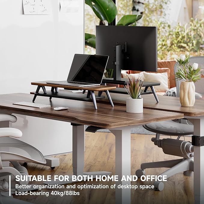 Fenge Monitor Stand, Monitor Stands Riser for Desk, 23.6 Inch Wood Desk Shelf with Storage Organizer and Cable Management for Office Desk Accessories