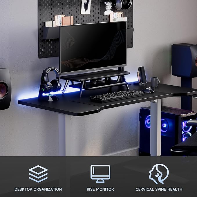 Fenge Monitor Stand, Monitor Stands Riser for Desk, 23.6 Inch Wood Desk Shelf with Storage Organizer and Cable Management for Office Desk Accessories