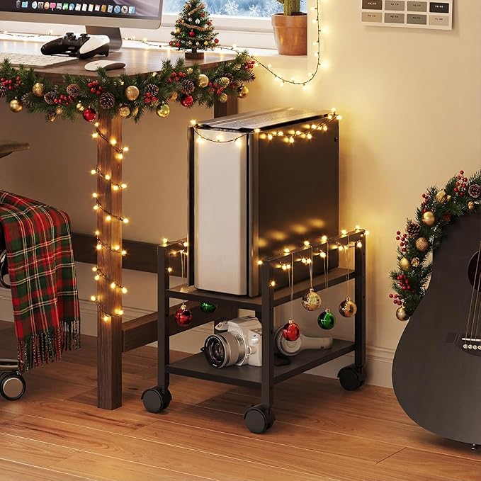 HOOBRO PC Stand, 2-Tier PC Tower Stand Fits Most Computer Towers, CPU Holder for Floor, Height Adjustable, CPU Stand with Wheels Under Desk, for Home Office, Black BB11CJ01