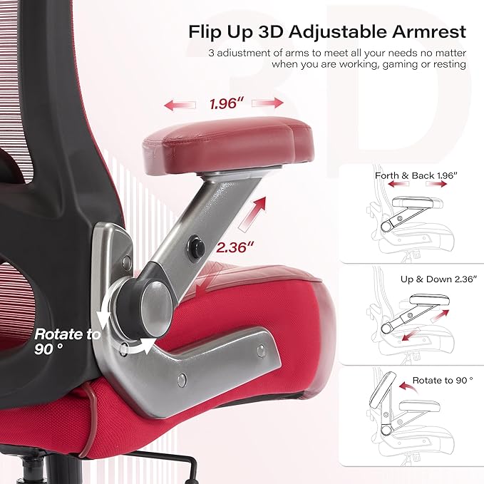 Big and Tall Office Chair 600lbs with 3D Flip Arms, Heavy Duty Large Executive Computer Desk Chair Ergonomic Mesh High Back Plus Size Chair for Adults