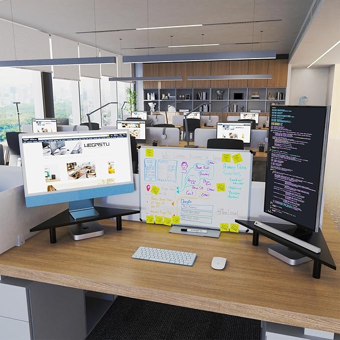 2 Pack White Corner Monitor Stand, Triangle/Square Adjustable Height Riser, 27-inch Universal Desktop Shelf for Computer, Laptop, PC, iMac, Printer (Black)