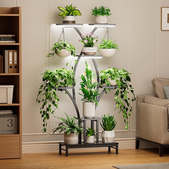 Plant Stand Indoor with Grow Lights - 7 Tiered Metal Corner Shelf for Multiple Plants, 63" Corner Plant Stand for Indoor Plants, X-Shaped Plant Rack for Home, Living Room, Office & Patio Decor