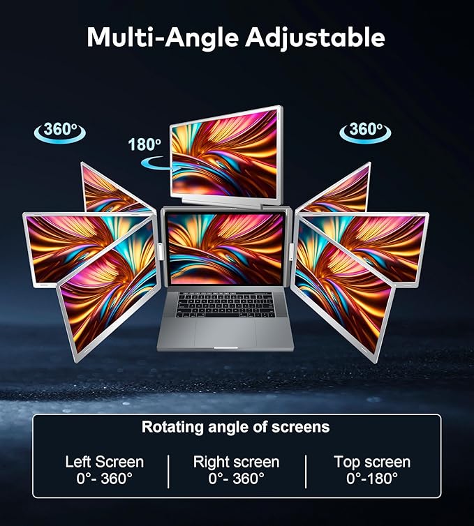 16" Laptop Screen Extender, Just 1 Cable for 3 Screens Quad Monitor, 1200P FHD Screen Extender for 12"-18.5" Laptops, Triple Portable Monitor for Wins/Mac M1|M2|M3|M4|M5