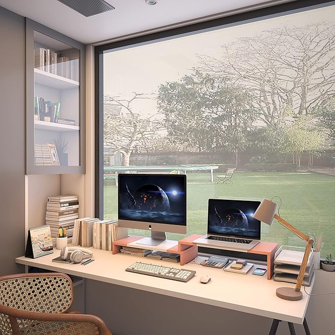 WESTREE Dual Monitor Stand - Monitor Stand Riser - 2 Shelf Computer Monitor Stand with Adjustable Length and Angle, Monitor Stands for 2 Monitors, Desktop Organizer Stand Office Furniture for PC, Computer, Laptop