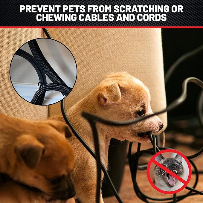 RED WOLF 10 Feet - 3/4" Split Cable Sleeves Cord Management Braided Wire Loom Sleeving Protector Wiring Cable Cover Flexible Self-Wrap for Automotive Home Office Anti-Scratch High-Temperature Black