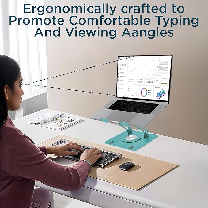 Uncaged Ergonomics Swivel Laptop Stand for Desk, Adjustable Computer iPad Stand for Desk w/ 360 Rotation, Portable Laptop Holder for Home Office Ergonomic Supplies (Ocean Blue)