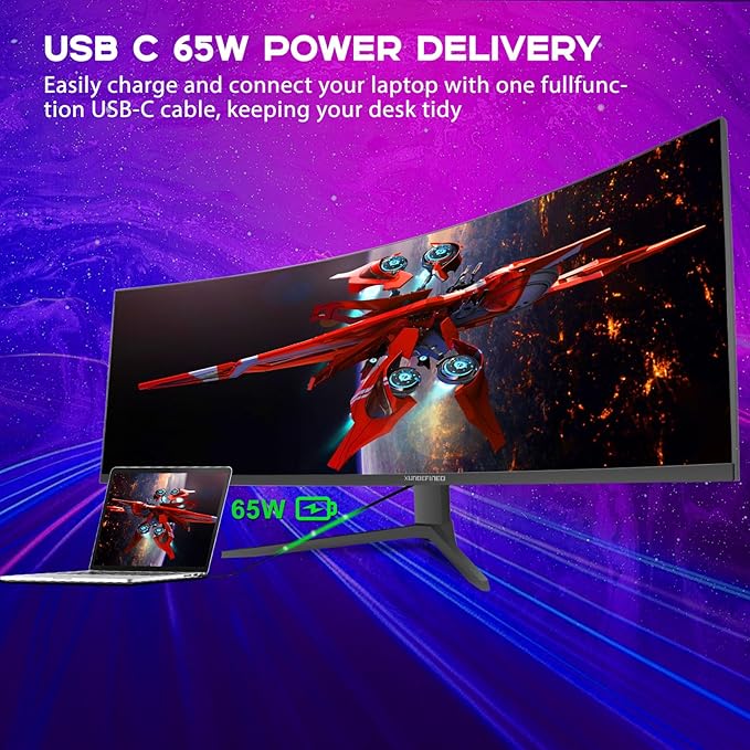 49 inch Curved Monitor with Remote, 165Hz WDQHD(5120 x 1440p) 5K Ultrawide Gaming Monitor R1500, HDR400, 3000:1 Contrast, sRGB 100%, USB-C, FreeSync, PIP/PBP, Built-in Speaker, HDMI 2.1 & DP 1.4