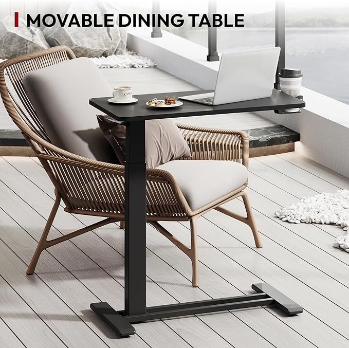 SANODESK Mobile Standing Desk with Hidden Wheels,Pneumatic Laptop Desk Rolling Computer Cart Movable Height Adjustable Small Sit Stand Desk for Home Office(27.6" W x 15.7" D, Black)