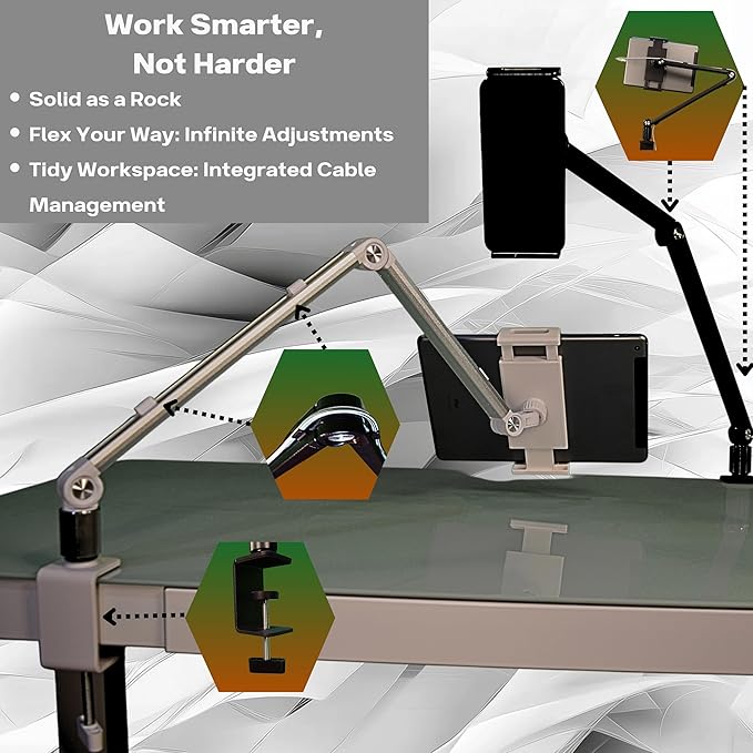 Stand for 16 Inch Portable Monitor - Heavy Duty Aluminum Mount with Infinite Angle Adjustment, Built-in Cable Management - Fits iPad Pro 12.9, Tablets, iPhone (Holds 4.7"-16" Devices)