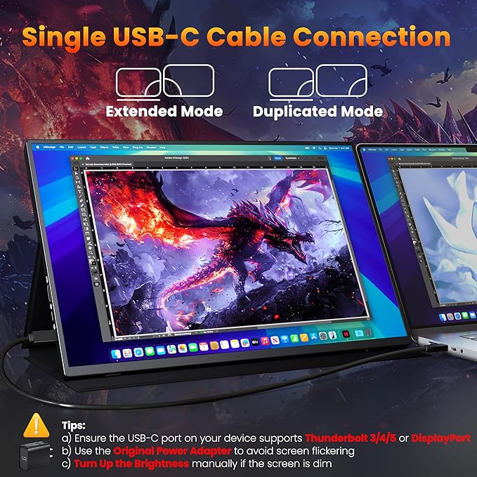 Portable Monitor 16" 2K QHD 2560X1600 450 Nits 106% sRGB 120Hz IPS HDR HDMI USB-C Travel Monitor for Laptop Mac PC Surface PS5 Xbox, External Display with Cover & Speakers, VESA Compatible