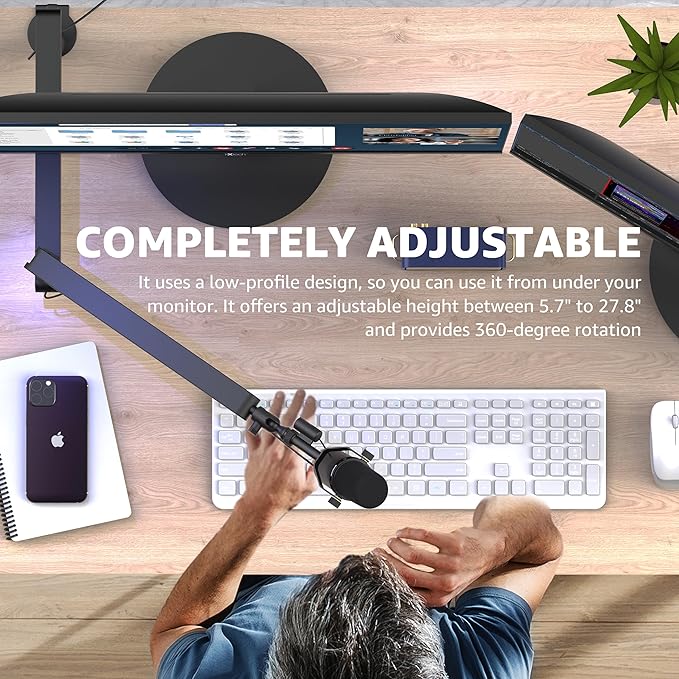 IXTECH Mic Arm Desk Mount, Low Profile 360° Swivel Mic Boom Arm, Adjustable Microphone Arm with Detachable Rise Column and Built-In Cable Management for Streaming and Recording.