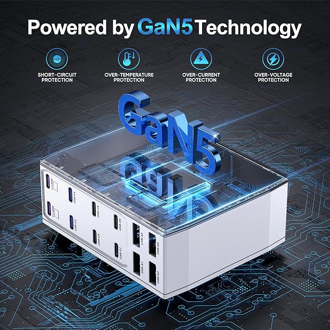 500W USB C Charger Block, 12-Port USB C Charging Station for Multiple Devices, Leather Texture Dual PD 65W Laptop Fast Charger Compatible with MacBook Pro/Air, iPad, iPhone,Galaxy and More, White