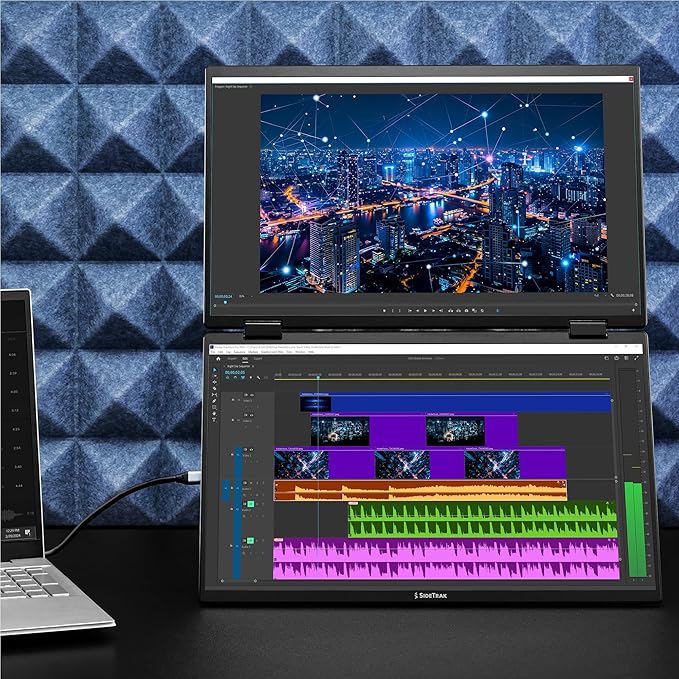 SideTrak Solo Book 15.6" Foldable Dual Screen Portable Monitor - FHD Portable Stacked Monitor, External Display for Laptop, Extender with Stacked Dual Monitors for Mac, PC, and Chromebook