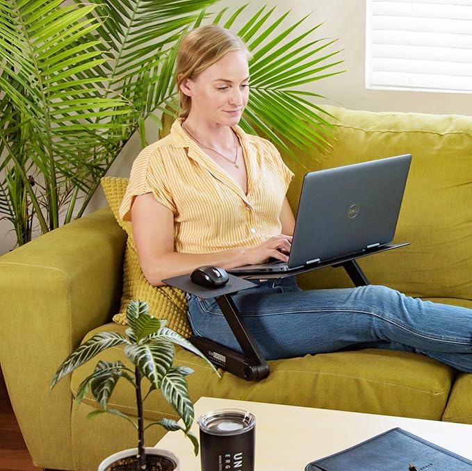 Uncaged Ergonomics WorkEZ Adjustable Laptop Stand for Desk, Laptop Stand Adjustable Height, Foldable Aluminum Cooling Computer Holder & Riser for Desk Bed, Black, XL
