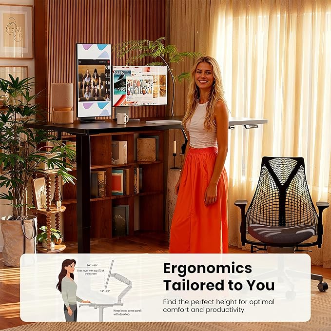 ErGear Height Adjustable Electric Standing Desk, 31.5 x 18.9 Inches Sit Stand up Desk, Memory Computer Home Office Desk with Two-Piece Desktop (Black)