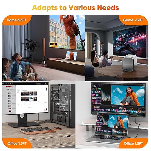 8K Displayport Cable 1.4, 6.6ft Gold-Plated DP Cord (8K@60Hz, 4K@144Hz, 32Gbps) HDR, DP to DP Cables Compatible with Gaming PC, Laptops, Monitor, Computer, Projector [3 Pack]