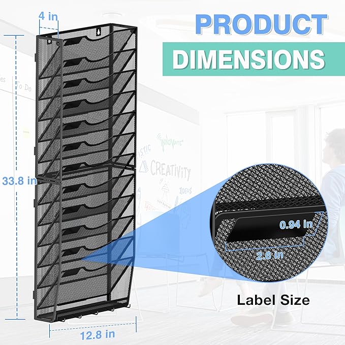 Kuntine.B Wall File Organizer Office Hanging Magazine Holder Wall File Organizer for Office Home (Black, 13 Tier & Key Holders)