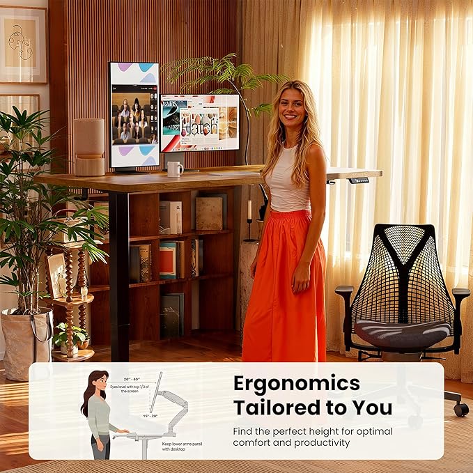 ErGear Height Adjustable Electric Standing Desk, 31.5 x 18.9 Inches Sit Stand up Desk, Memory Computer Home Office Desk with Two-Piece Desktop (Vintage Brown)